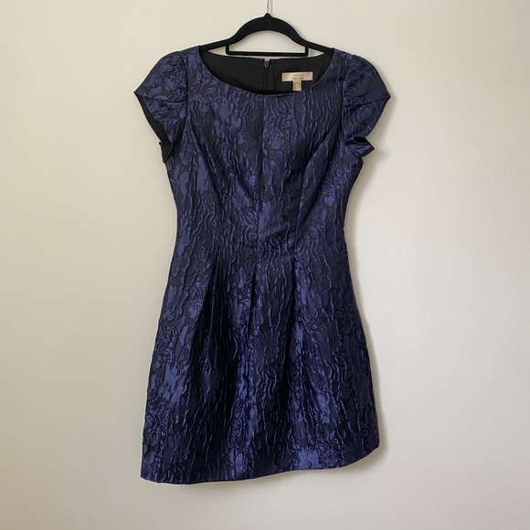 Aidan Mattox Navy Jacquard Cocktail Mini Dress - Picture 2 of 6